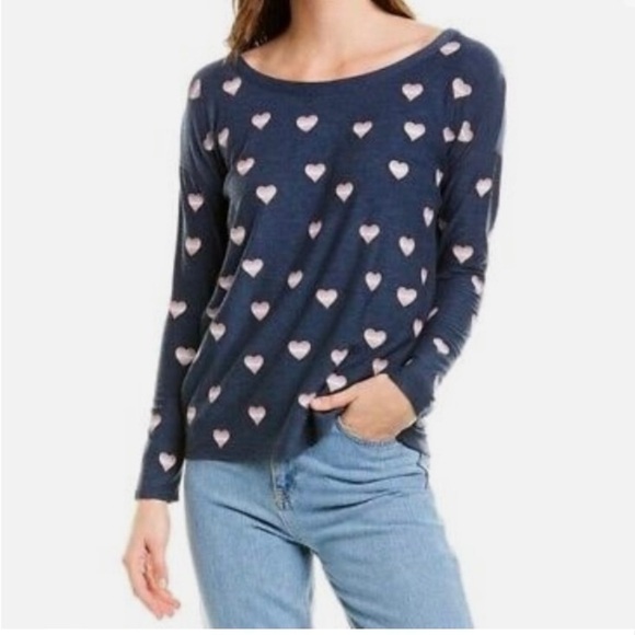 Chaser navy lightweight heart sweatshirt women size Medium - Picture 1 of 9